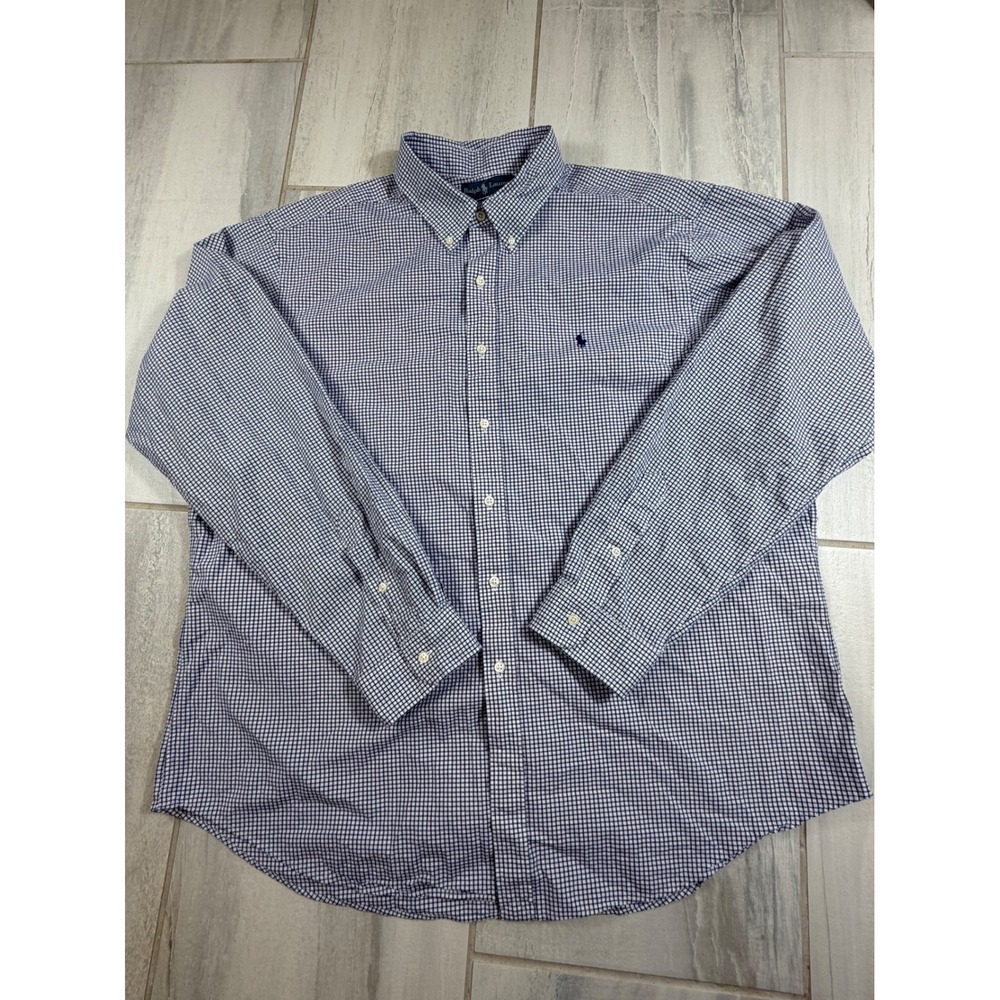 Ralph Lauren Mens XXL Gingham Check Button Down Shirt Blue White Classic Fit